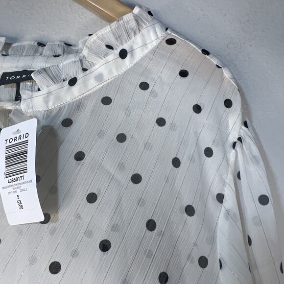 Torrid Polka Dot Tunic Top Size 5X Ivory Balloon Sleeve mock Office Bohemian NWT - Picture 3 of 13
